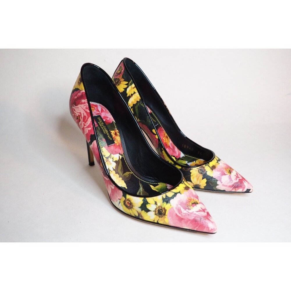 Dolce&Gabbana Multicolor Floral Leather Pointed Toe Stiletto Heels, Size 35 (EU)